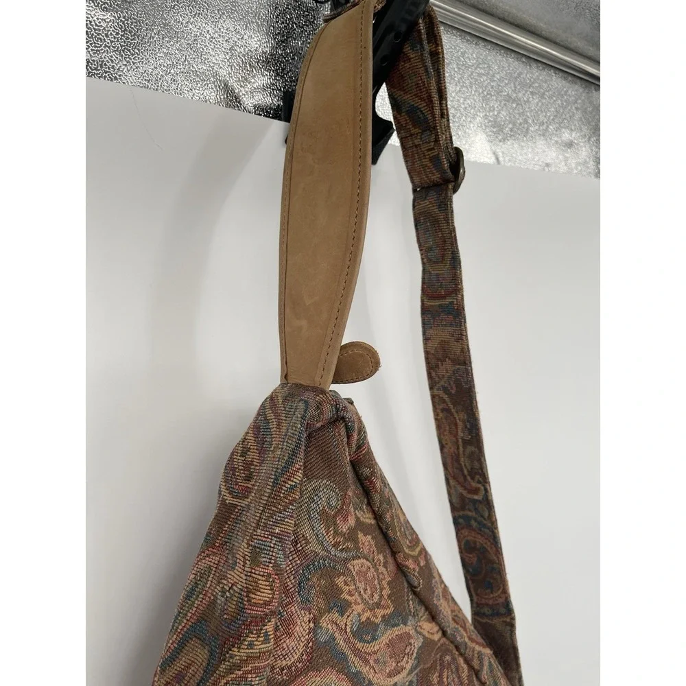 LL Bean Vintage‎ Tapestry Leather Trim Sling Backpack